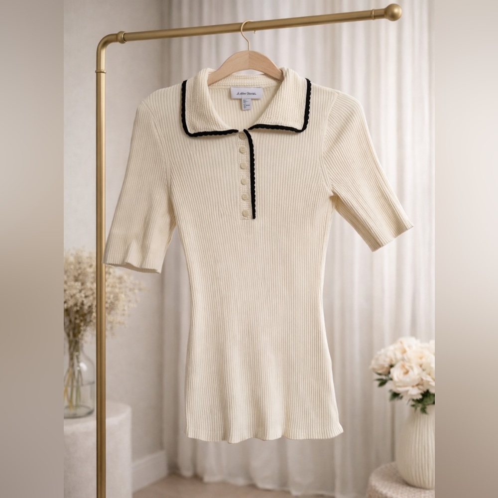 & Other Stories Cream Ribbed Blouse